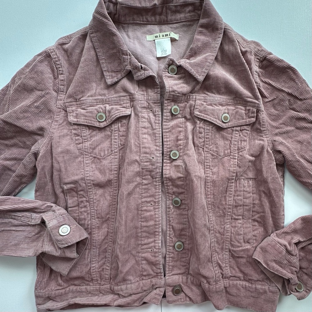 Miami pink rose mauve corduroy button up jacket pockets women’s large